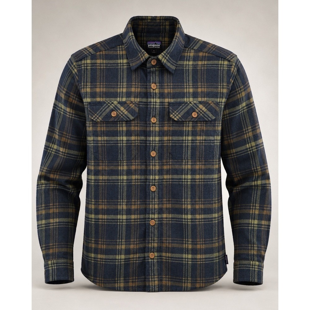 Patagonia Mens Small Fjord Flannel Shirt Organic Cotton Blue Plaid Button Up